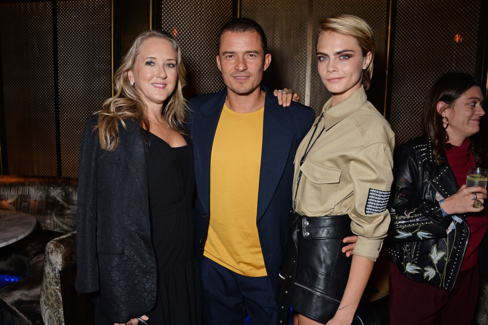 Jennifer Salke with Orlando Bloom and Cara Delevingne at the Amazon Prime Video Europe Party in London