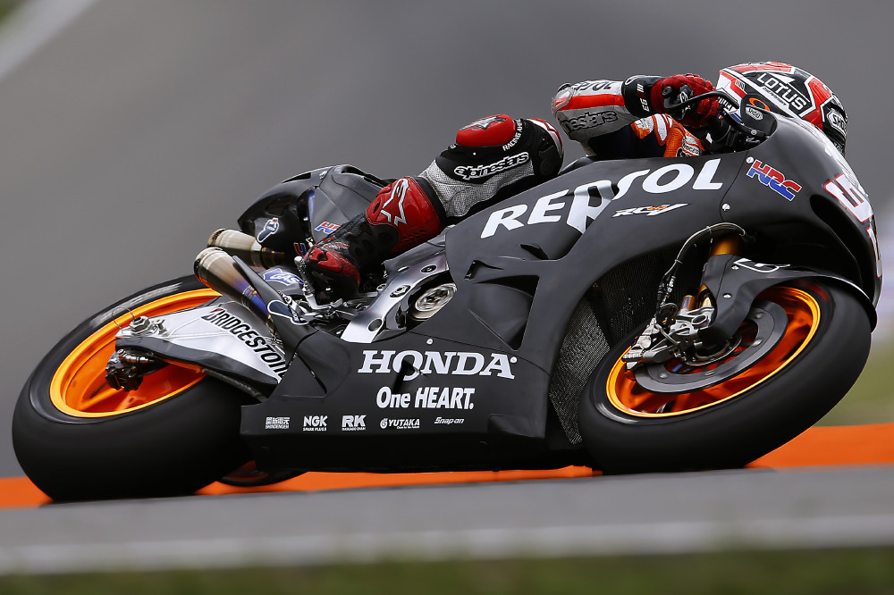 Marc Marquez Tests The New 2015 RC213V Motorcycle in the afternoon.