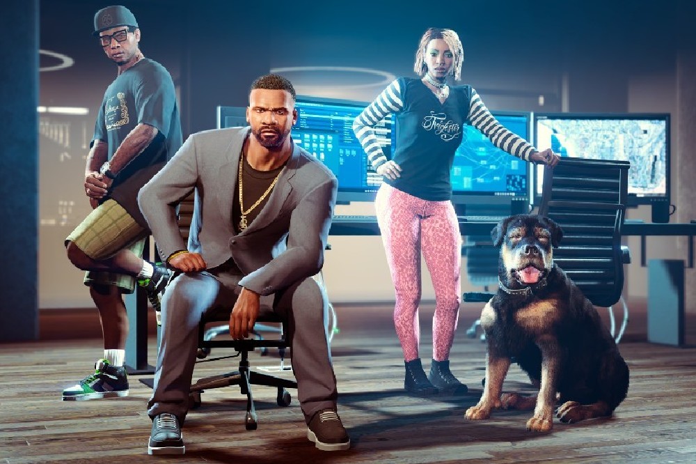 Franklin and the team, including fan-favourite Chop the dog / Picture Credit: Rockstar