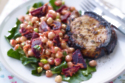 Honey & Ginger Infused Beetroot, Chickpea & Baby Kale Salad With Pork Chops