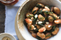 Gigante beans with sautéed spinach, almonds and olive oil