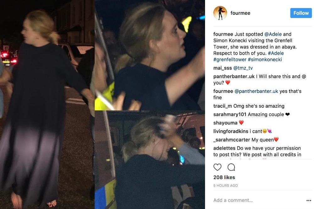 Adele at Grenfell Tower via FourMee's Instagram (c)
