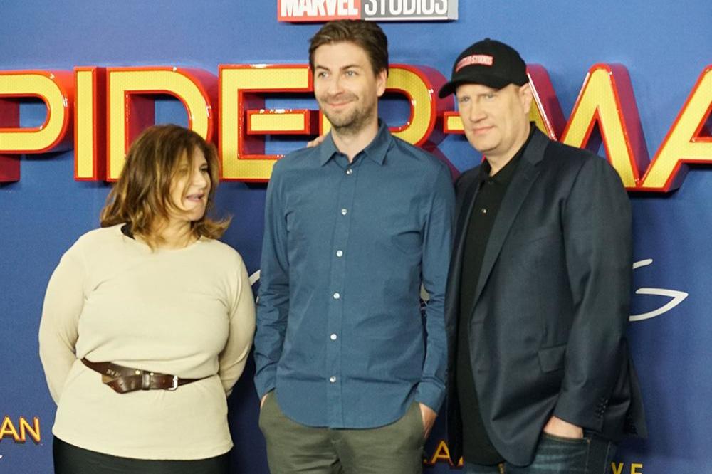 Jon Watts with Amy Pascal and Kevin Feige