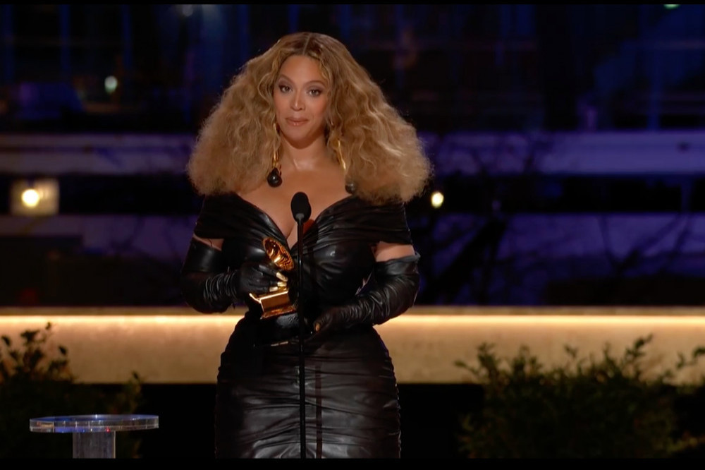Beyonce Knowles Carter appearing on stage at the 2021 Grammys