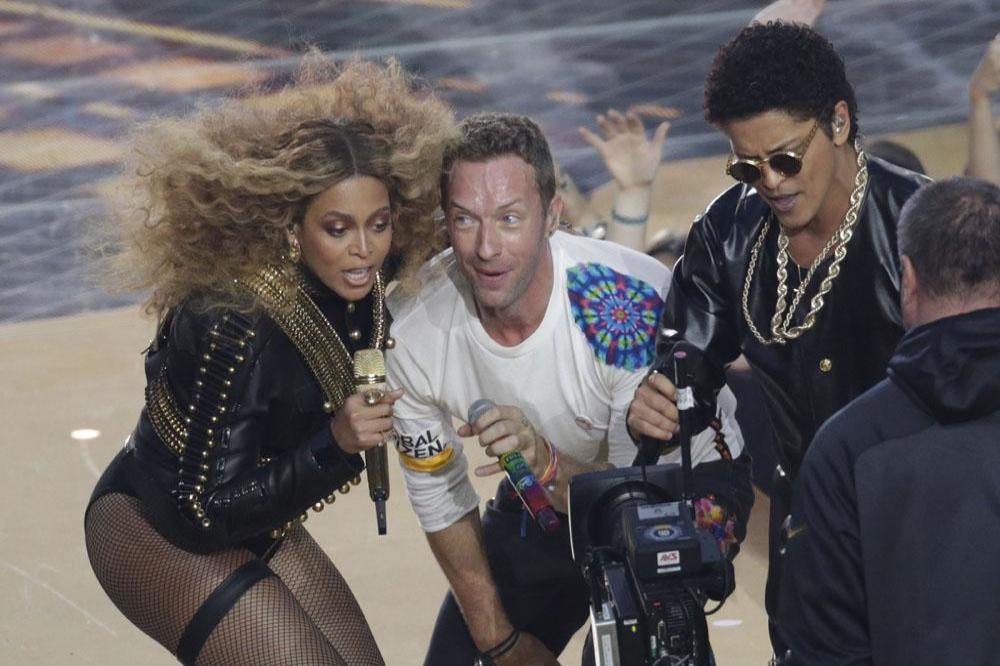 Beyonce, Chris Martin and Bruno Mars at the Super Bowl