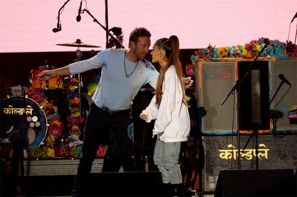 Chris Martin and Ariana Grande at One Love Manchester
