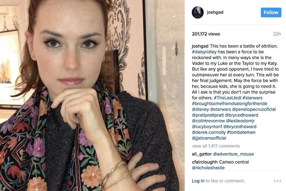 Daisy Ridley on Josh Gad's Instagram
