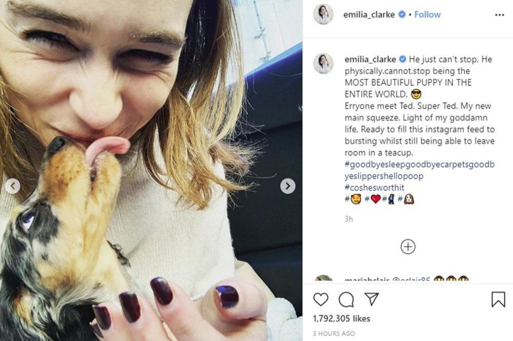 Emilia Clarke unveils new dog (c) Instagram
