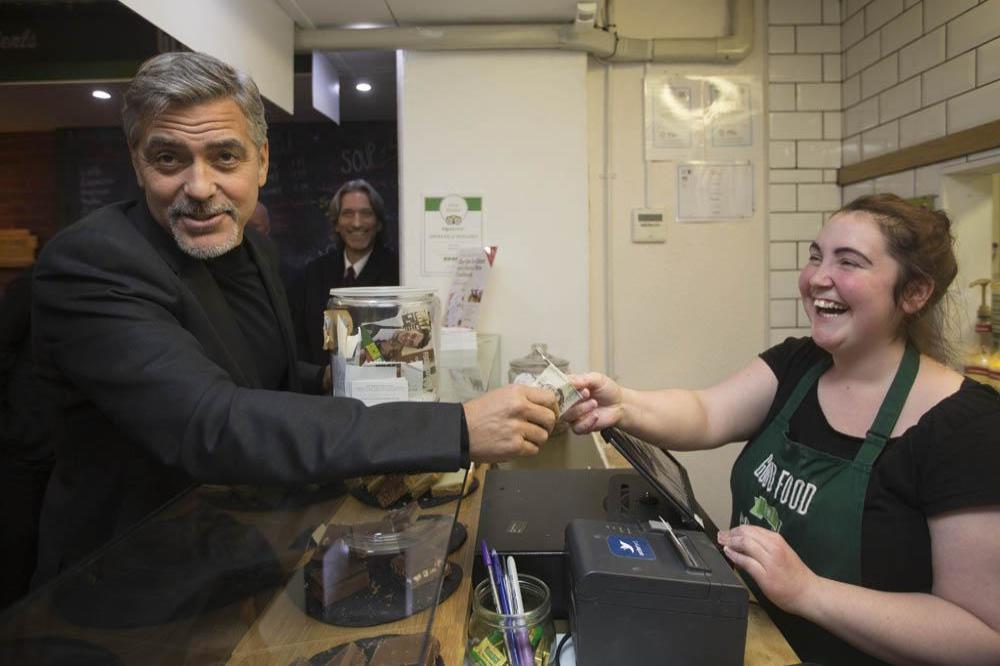 George Clooney at the Social Bite café  Edinburgh 