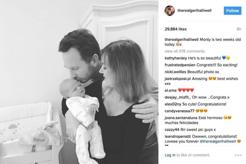 Geri Horner with Christian Horner and their son Montague
