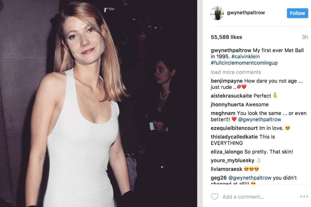 Gwyneth Paltrow at the Met Gala in 1995 via Instagram (c)
