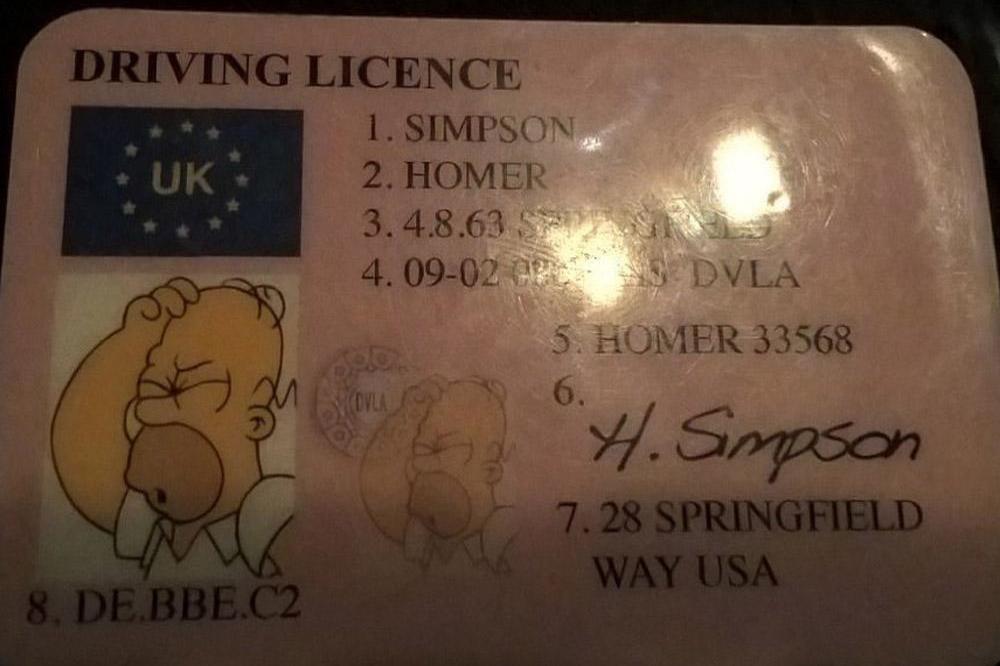 Homer Simpson driving licence (c) Twitter