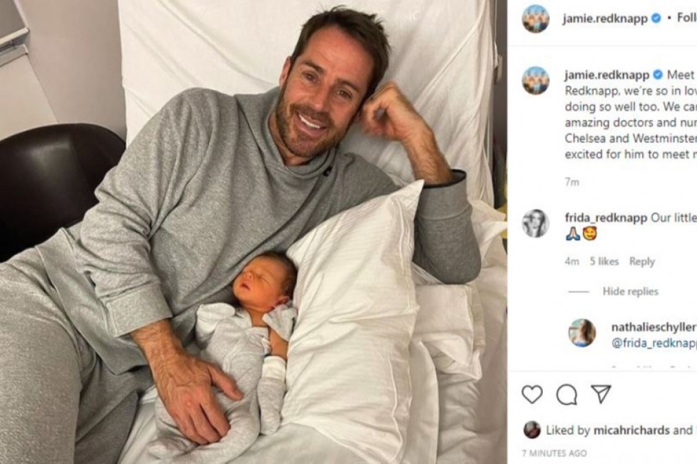Jamie Redknapp and his newborn son Raphael (c) Instagram/JamieRedknapp