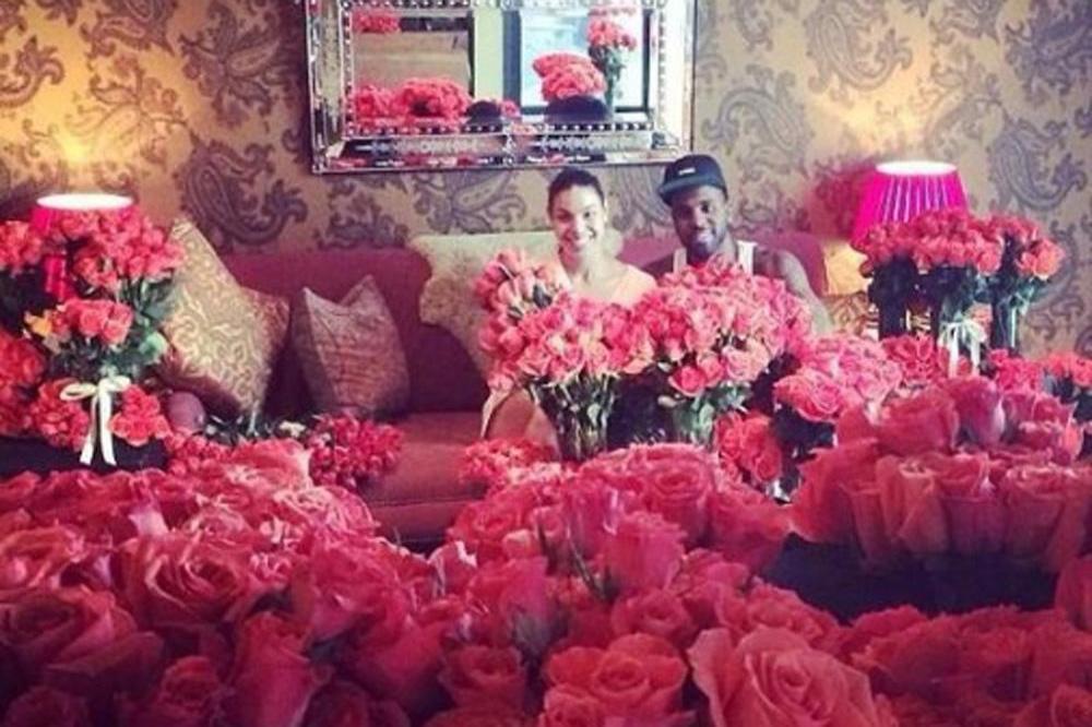 Jason Derulo and Jordin Sparks in their hotel suite full of roses 