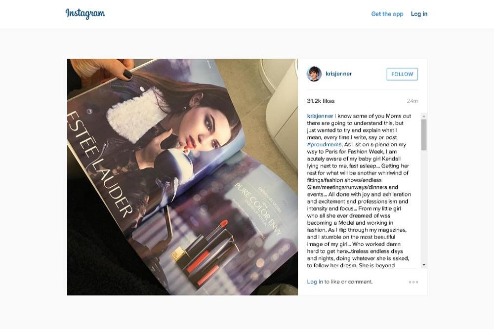 Kris Jenner's Instagram post on Kendall