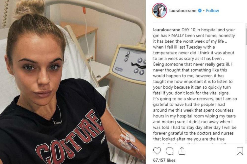 Laura Crane in hospital (c) Instagram/Laura Crane