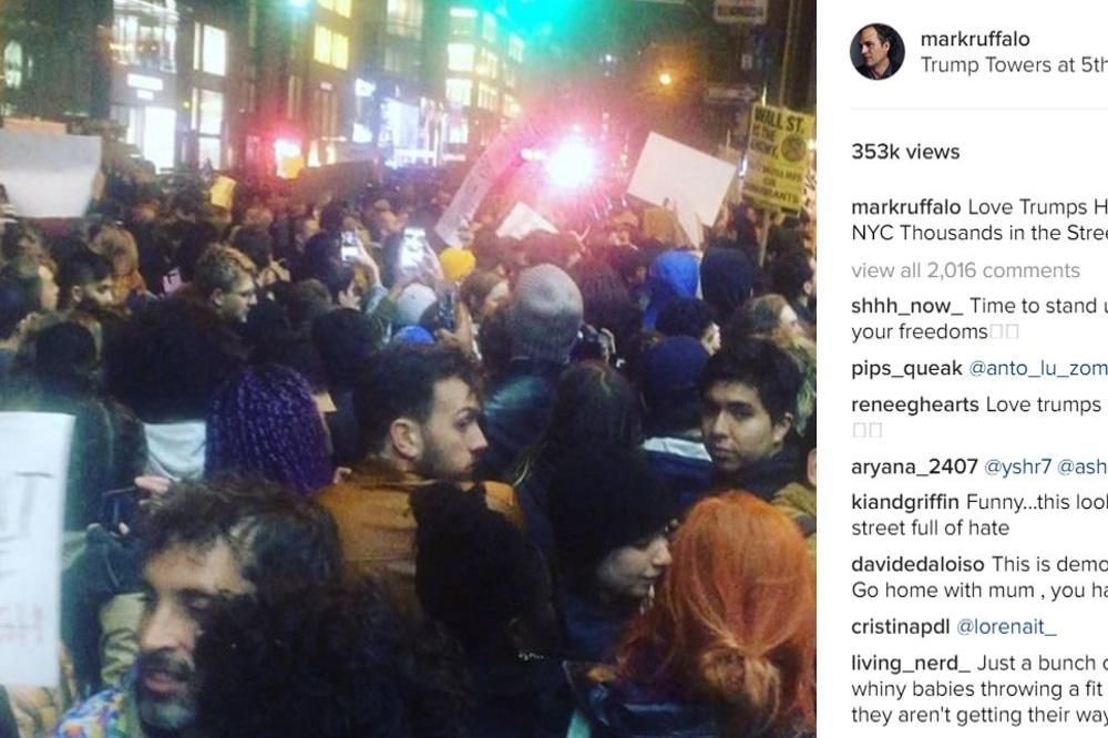 Mark Ruffalo films Trump protest (c) Instagram