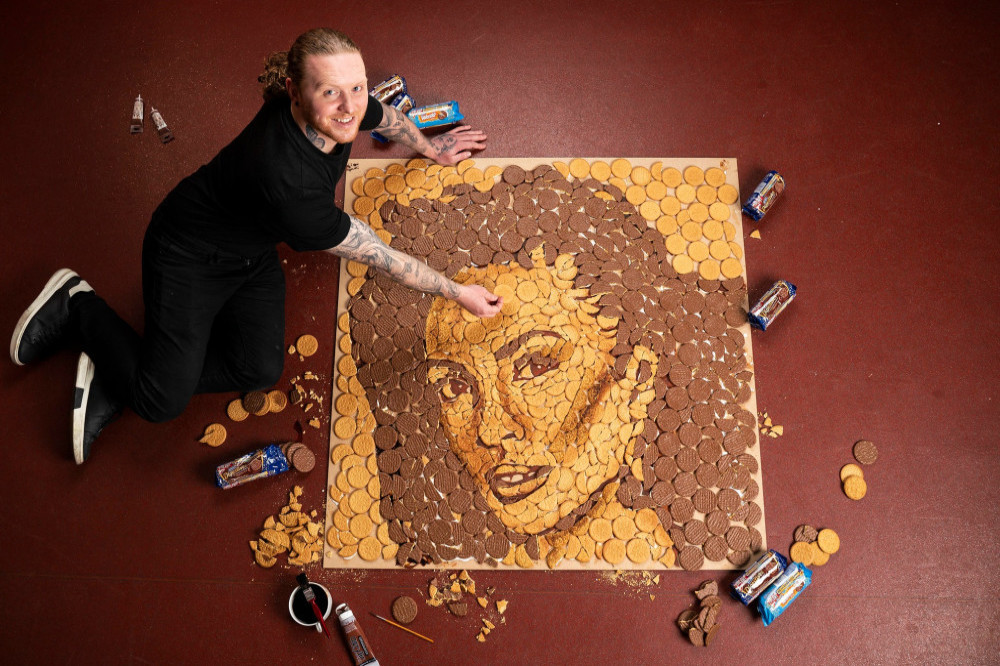 Nathan Wyburn has created a portrait of Alesha Dixon from biscuits