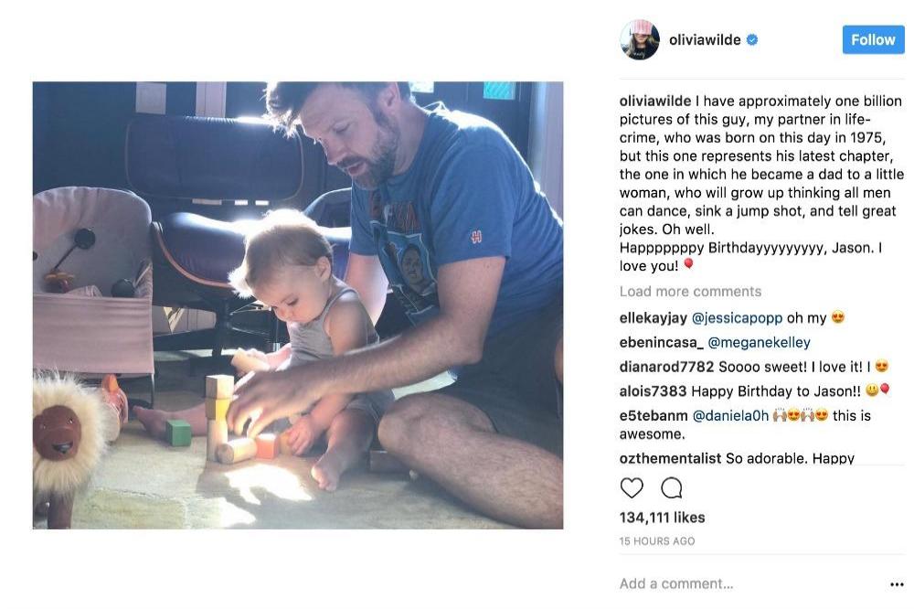 Olivia Wilde's Instagram (c) post of Jason Sudeikis and their daughter Daisy