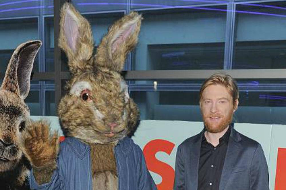 Peter Rabbit mascot and Domhnall Gleeson