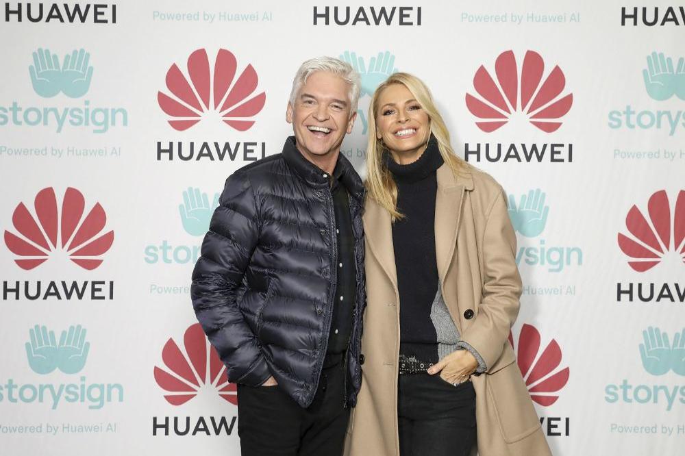 Phillip Schofield and Tess Daly at Huawei's StorySign app launch