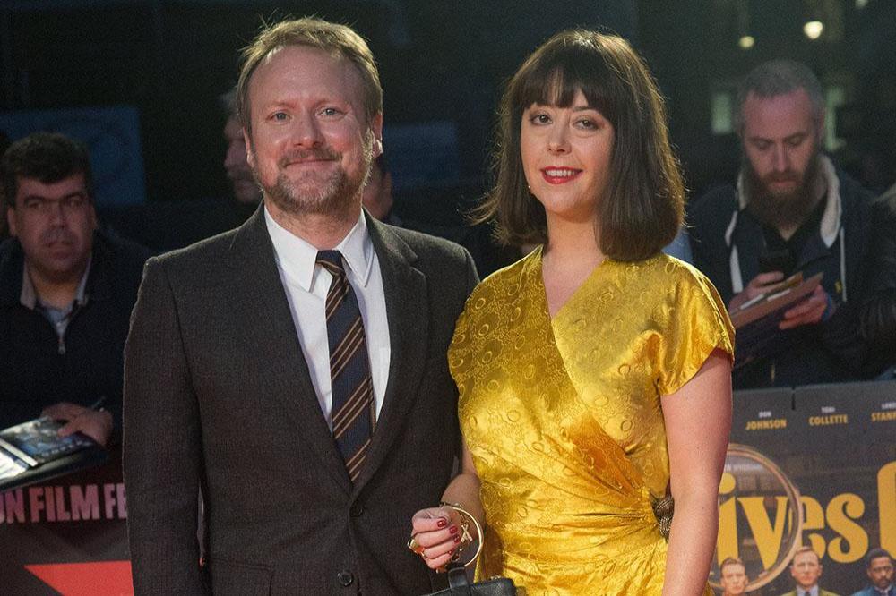 Rian Johnson and Karina Longworth at Knives Out premiere