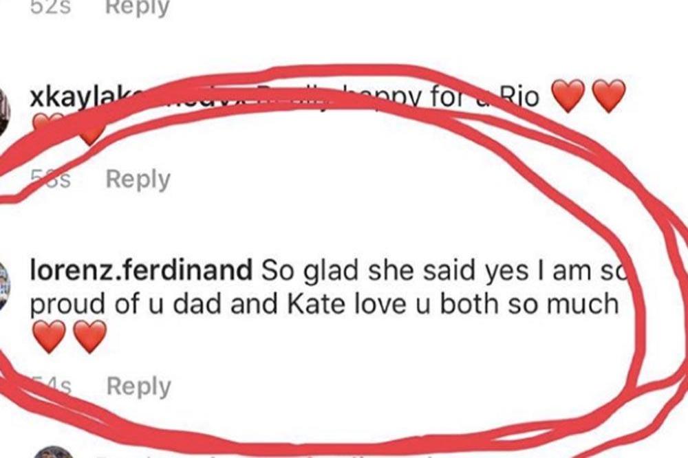 Rio Ferdinand's son Lorenz's comment (c) Instagram 