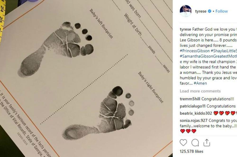 Tyrese Gibson's daughter Soraya's footprint (c) Instagram/Tyrese Gibson