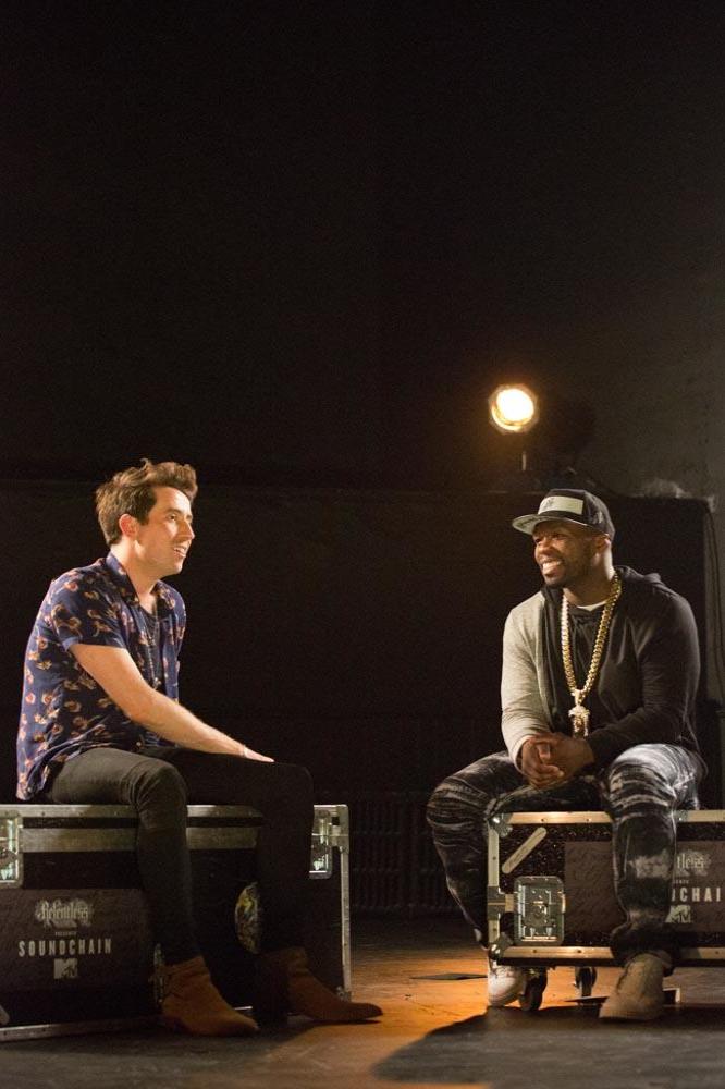 50 Cent with Nick Grimshaw on the set of Relentless Ultra Presents Soundchain. Image by Will Robson Scott
