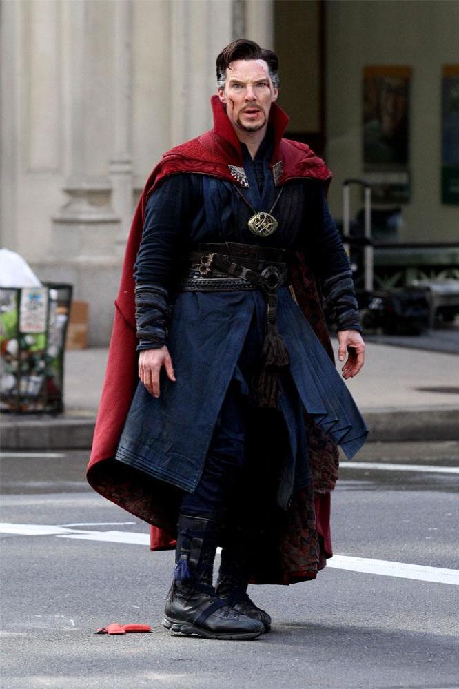 Benedict Cumberbatch on set as Doctor Strange