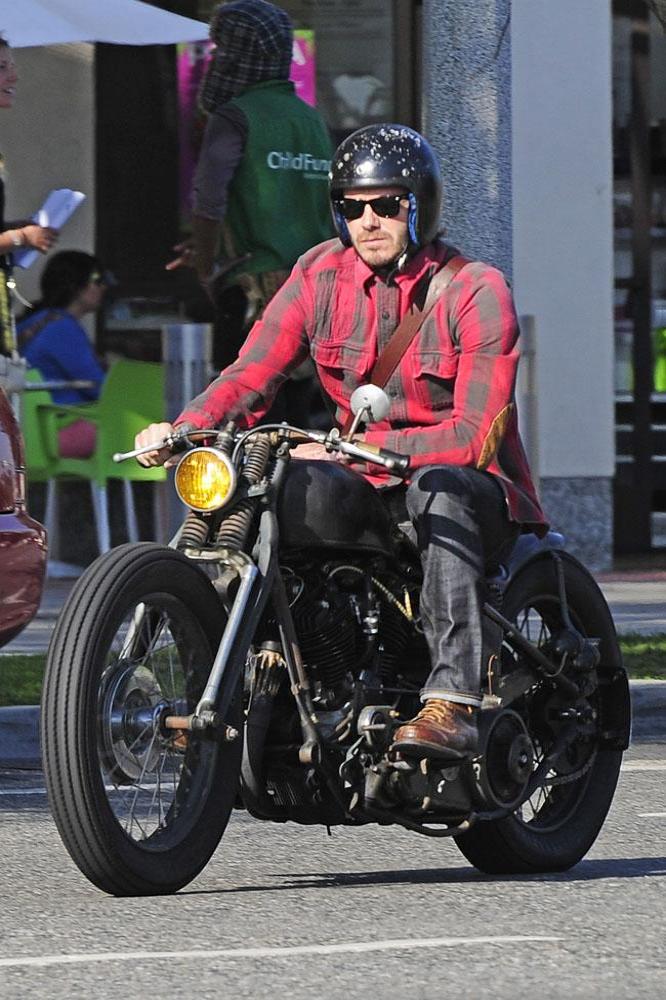 David Beckham on his motorcycle