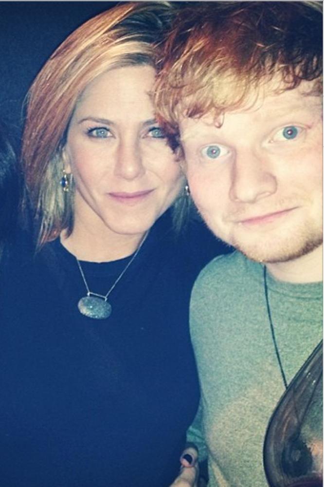 Ed Sheeran with Jennifer Aniston at her party