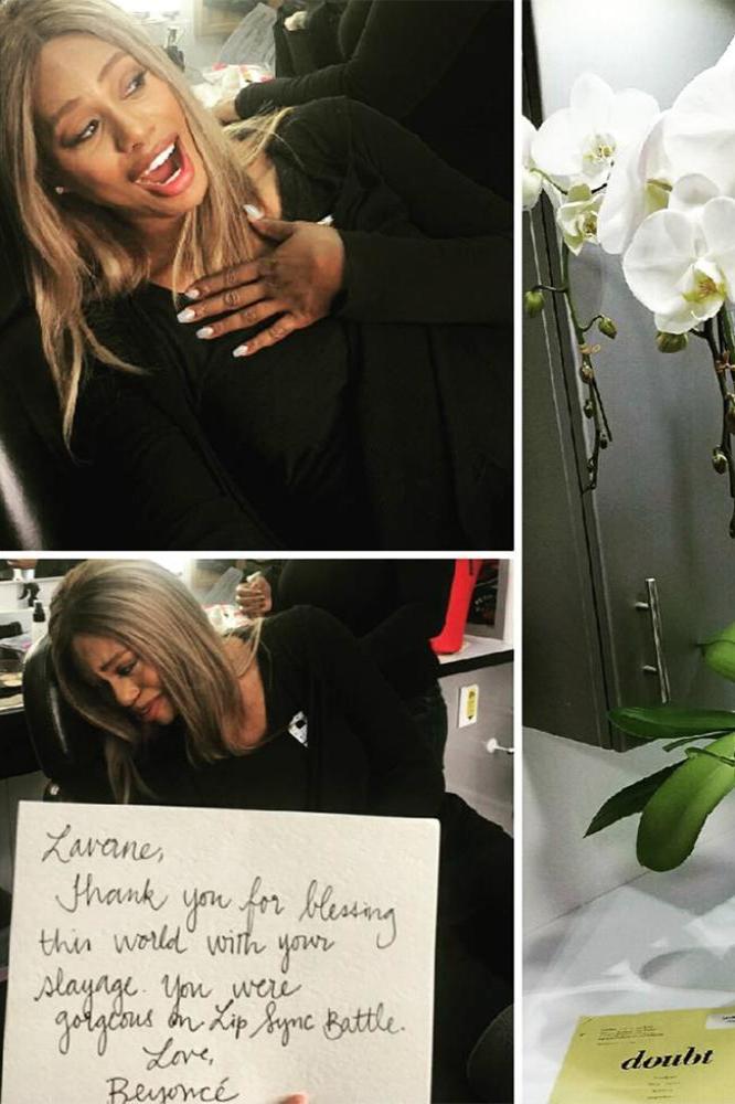 Laverne Cox with her flowers from Beyonce (c) Instagram