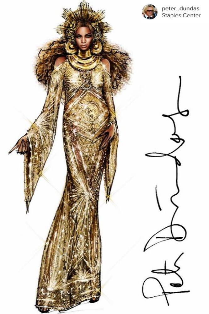 Peter Dundas' sketch of Beyonce's 2017 Grammy Awards gown (c) Instagram