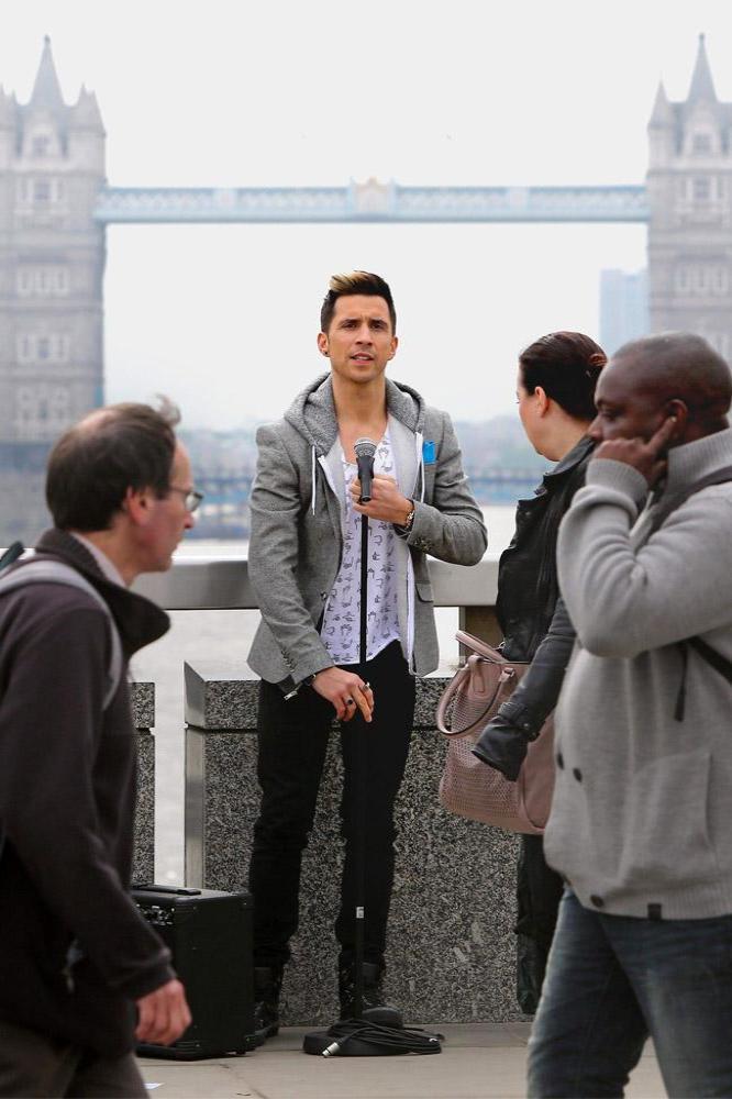Russell Kane taking part in the Barclaycard Unwind Smile Experiment