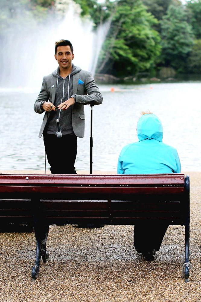 Russell Kane taking part in the Barclaycard Unwind Smile Experiment