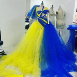 Christian Siriano auctioning Ukraine flag dress to raise money for relief