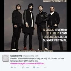 Kasabian's tour announcement via Twitter