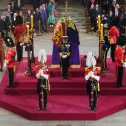 King Charles stands at the head of Queen Elizabeth coffin