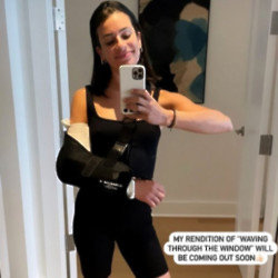 Lea Michele is sporting an arm sling after suffering an injury