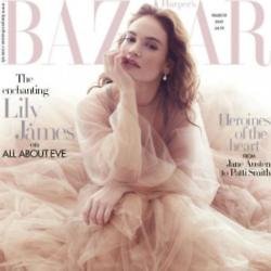 Lily James on the cover of Harper's Bazaar