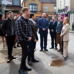 Princess Anne visited the Coronation Street set to meet cast and members of the production team involved in the soap's acid attack storyline