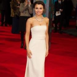 Samantha Barks looked beautiful in her strapless Calvin Klein