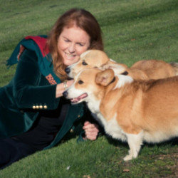 Sarah Duchess of York poses with Her Late Majesty's corgis