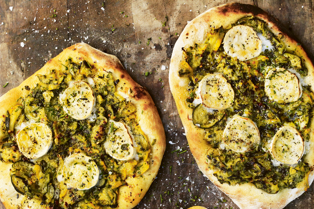Courgette flatbreads recipe with herbs and goat’s cheese