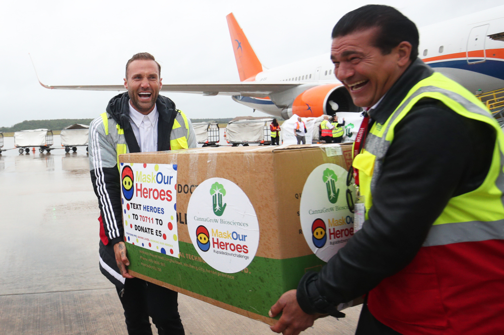 Calum Best and Tamer Hassan take delivery of PPE airdrop for front line staff