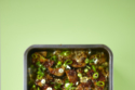 Korean-style aubergines with spring onions and sesame rice recipe