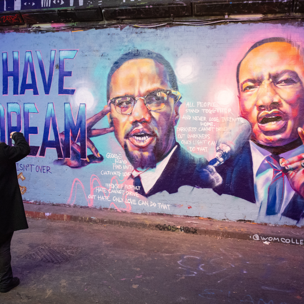 A mural showing Malcolm X and Martin Luther King Jnr in Waterloo, London.