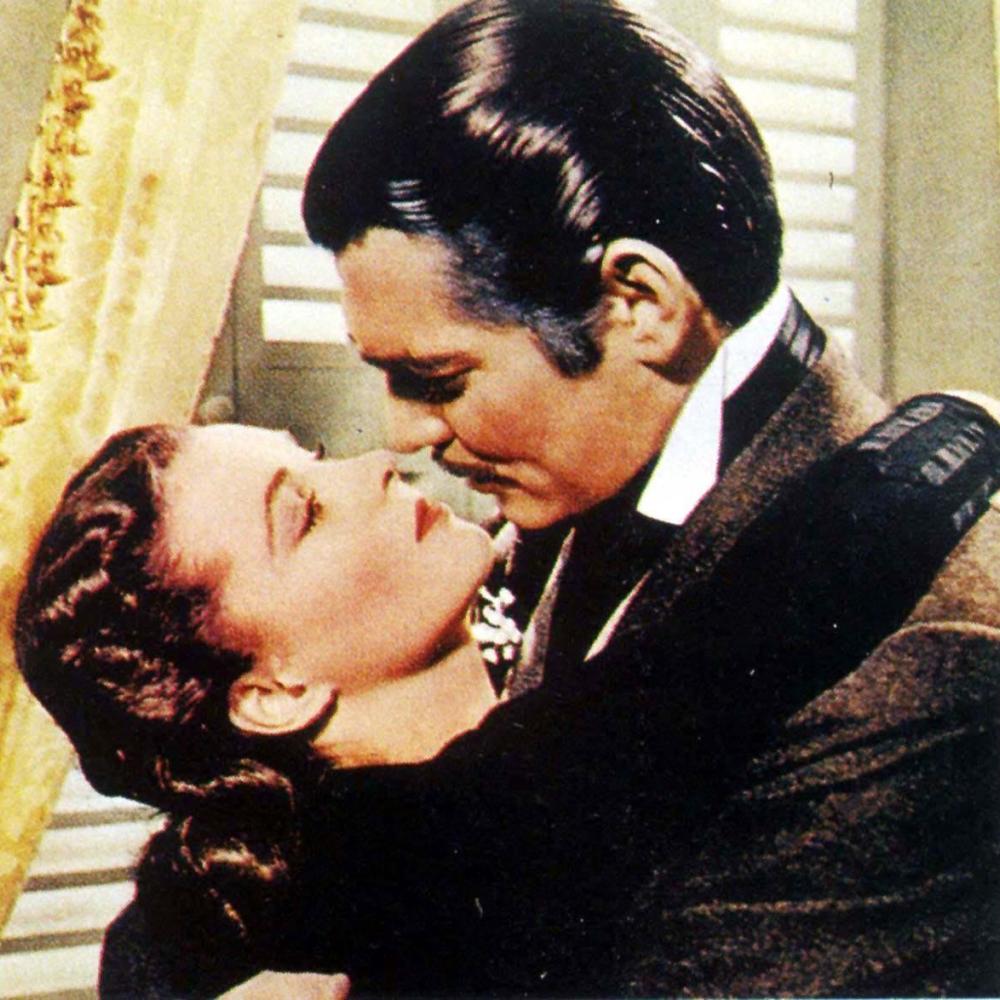 Vivien Leigh and co-star Clark Gable in their famous clinch in the 1939 blockbuster Gone With The Wind