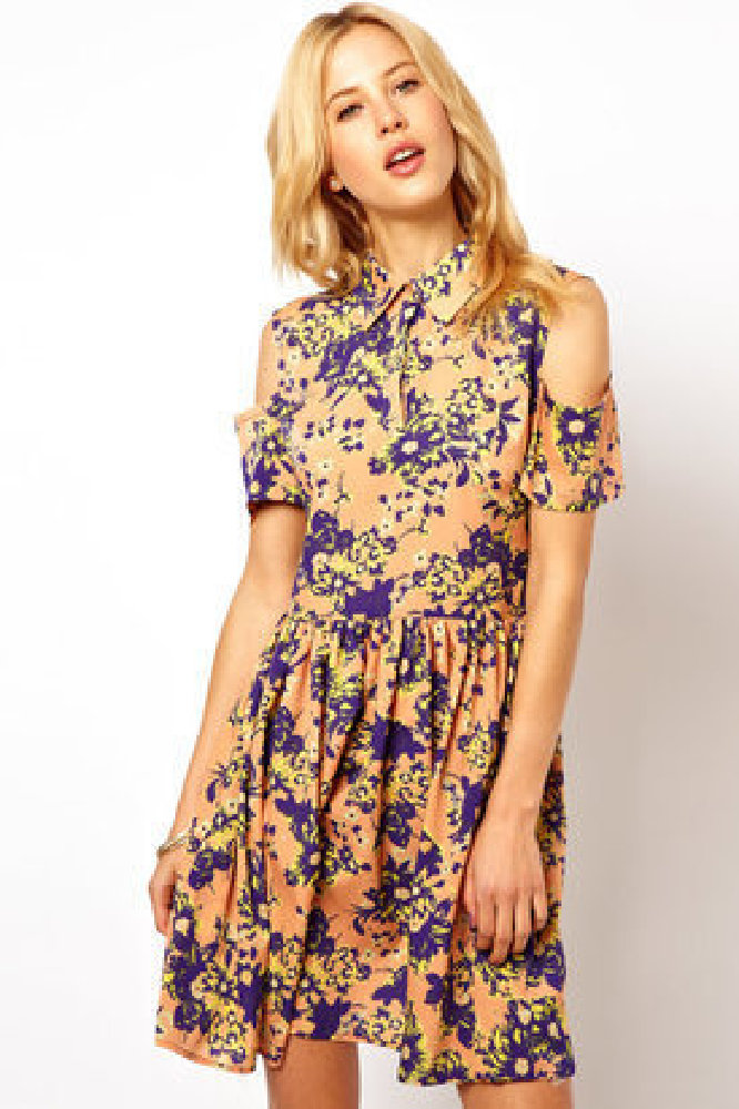This beautiful cold-shoulder shirt dress is available from ASOS